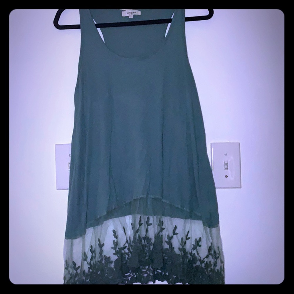 Teal Ribbed Tank w/ Floral Lace Bottom